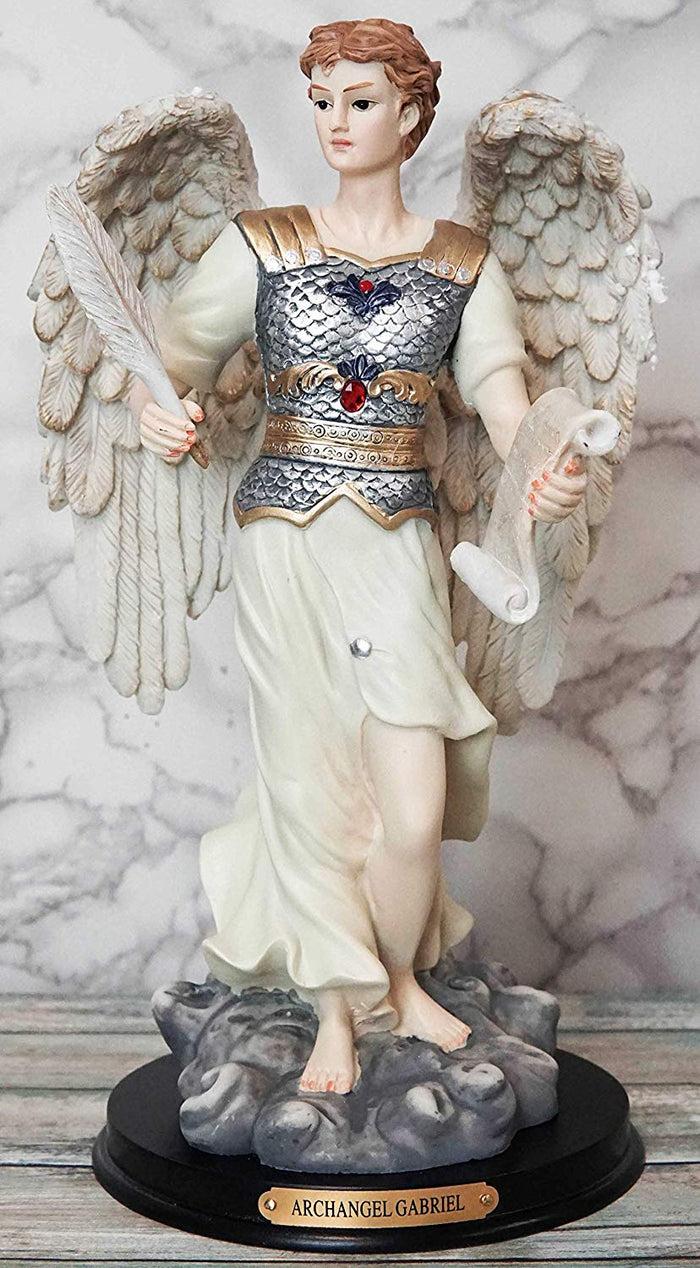 Ebros Byzantine Archangel Saint Gabriel With Brass Name Plate Wooden Base 12"H