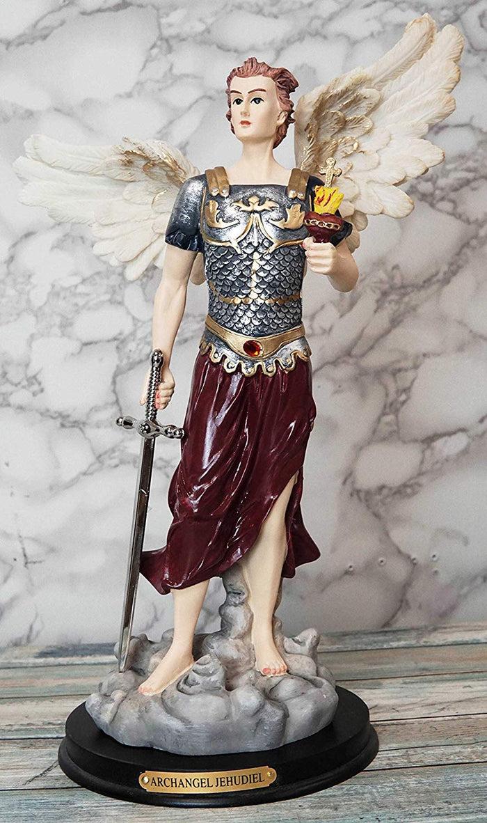 Ebros Byzantine Archangel Saint Jehudiel With Brass Name Plate Wooden Base 14"H