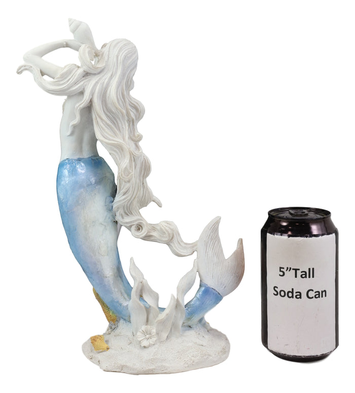 Ebros Capiz Blue Ombre Tail Mermaid With Conch Shell By Sea Coral Reef Statue