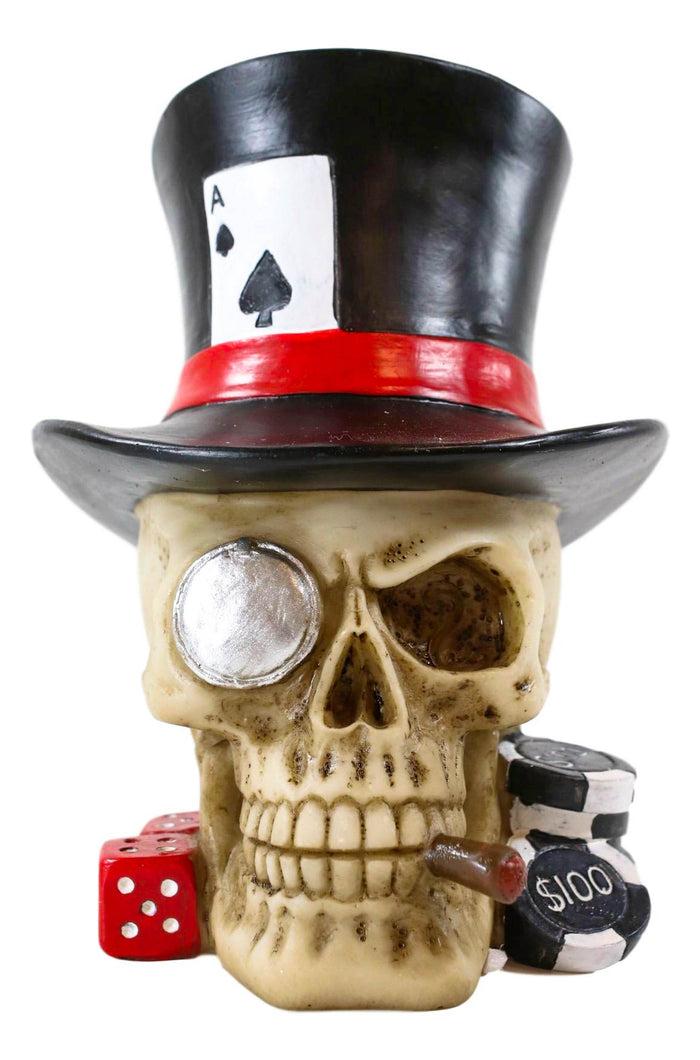 Ebros Casino Royale Poker Cards Dice And Chips Skull With Top Hat Cigar Small Figurine