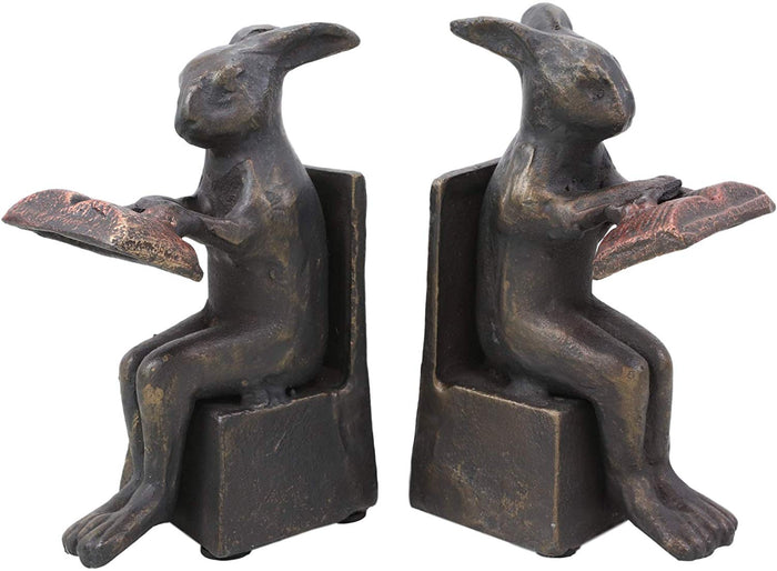 Ebros Cast Iron Bookworm Rabbit Bunnies Bookends 6"H Set Of 2 Office Decor
