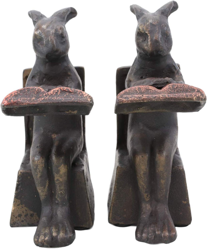 Ebros Cast Iron Bookworm Rabbit Bunnies Bookends 6"H Set Of 2 Office Decor