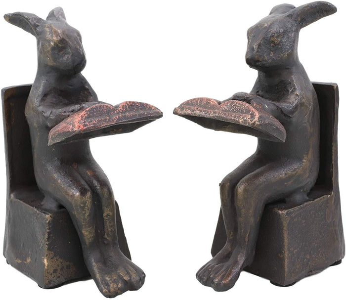Ebros Cast Iron Bookworm Rabbit Bunnies Bookends 6"H Set Of 2 Office Decor