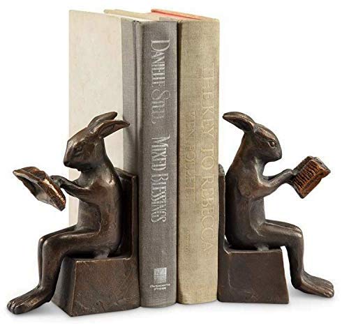 Ebros Cast Iron Bookworm Rabbit Bunnies Bookends 6"H Set Of 2 Office Decor