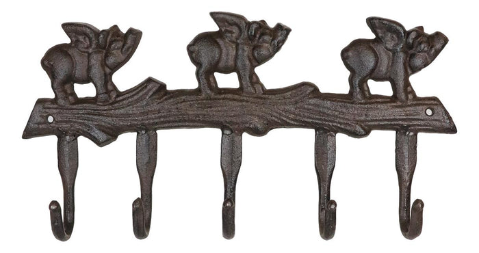 Ebros Cast Iron Country 3 Angel Winged Pigs Hog Heavens 5 Peg Wall Coat Hooks Hangers