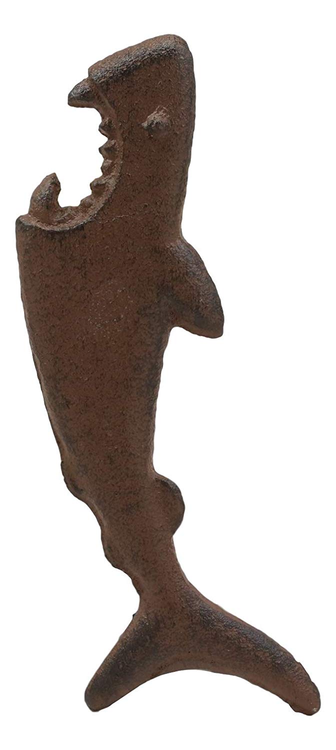 Ebros Cast Iron Metal Nautical Coastal Attacking Jaws Great White Shark Soda Beer Bottle Cap Opener 6.5" Long Rustic Bronze Finish Tide Beach Apex Predator Sharks Party Hosting Decor Accessory (1)