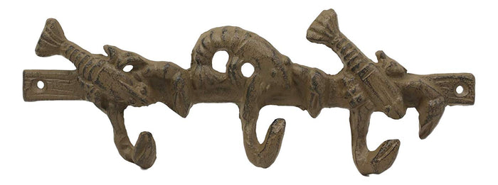 Ebros Cast Iron Nautical Cajun Creole Trio Lobster Pincers Wall Hooks Racks 9.75" Long Coastal Southwestern Rustic Vintage Hanger Wall Mount Coats Hats Keys Hook Decor Maine Crawfish Crayfish Boil
