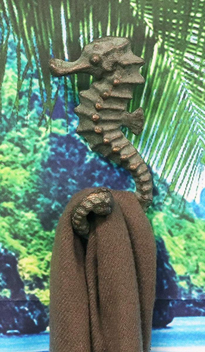 Ebros Cast Iron Nautical Seahorse Wall Mounted Coat Hooks Set Of 2 Hangers Decor