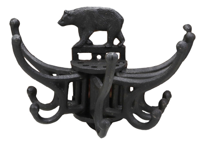 Ebros Cast Iron Rustic Forest Black Bear Free Spinning Wall Hanging Coat Hooks 9"Wide
