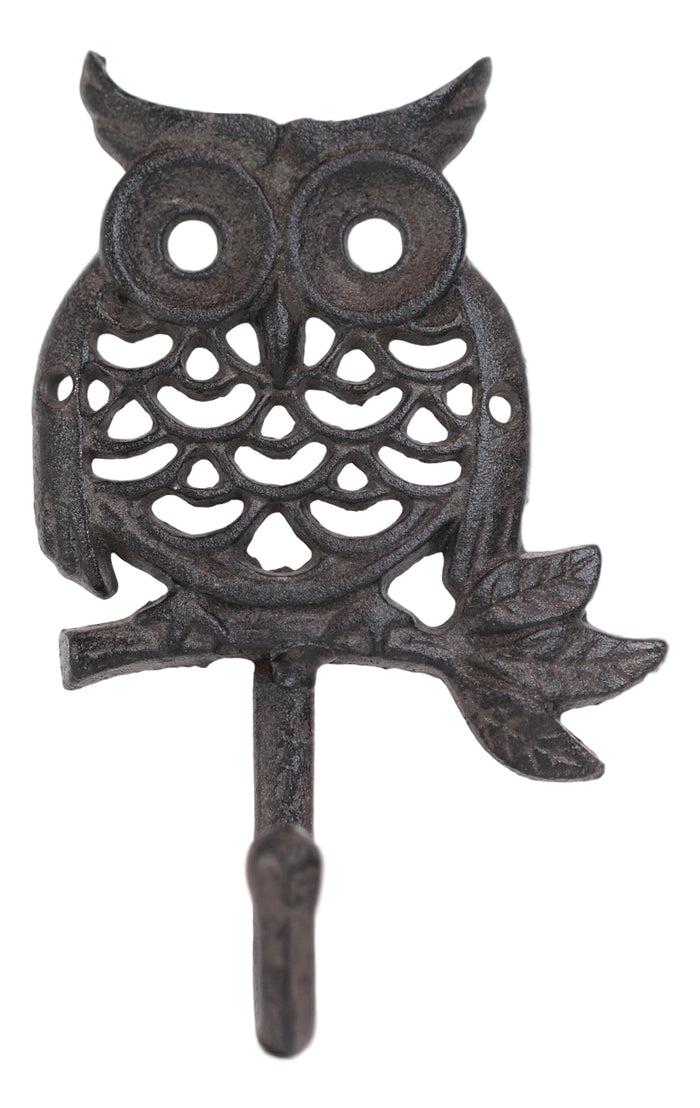 Ebros Cast Iron Rustic Great Horned Owl On Twig Wall Coat Keys Hook Pack Of 2