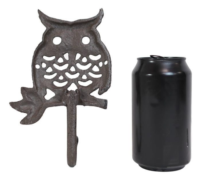 Ebros Cast Iron Rustic Great Horned Owl On Twig Wall Coat Keys Hook Pack Of 2