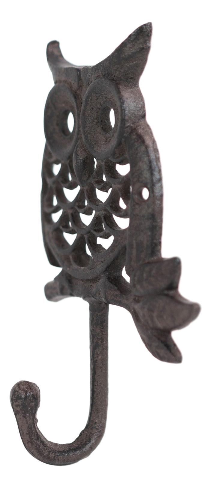Ebros Cast Iron Rustic Great Horned Owl On Twig Wall Coat Keys Leash Hook