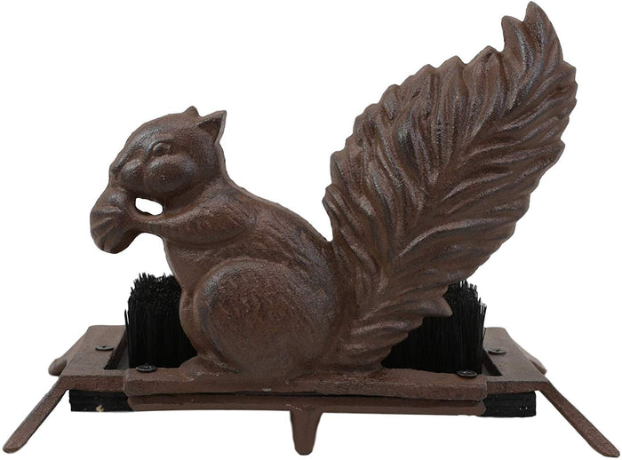 Ebros Cast Iron Rustic Vintage Western Squirrel Nibbling Acorn Small Boot Brush Cleaner Scraper Weathered Outdoor Patio Backyard Entrance Accent Statue For Kids Children Youths Shoes Boots