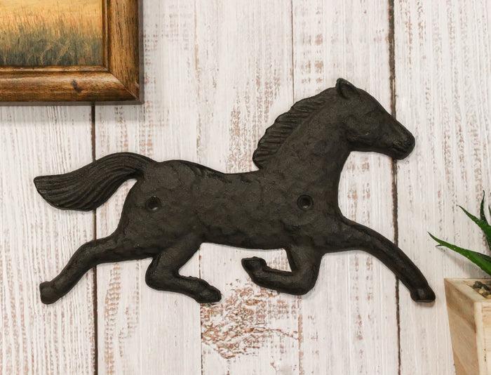 Ebros Cast Iron Rustic Western Country Running Wild Horse Wall Hanging Accent Decor 9" Wide Steed Stallion Horses Farmhouse Decorative Plaque For Cowboys Cowgirls (2)