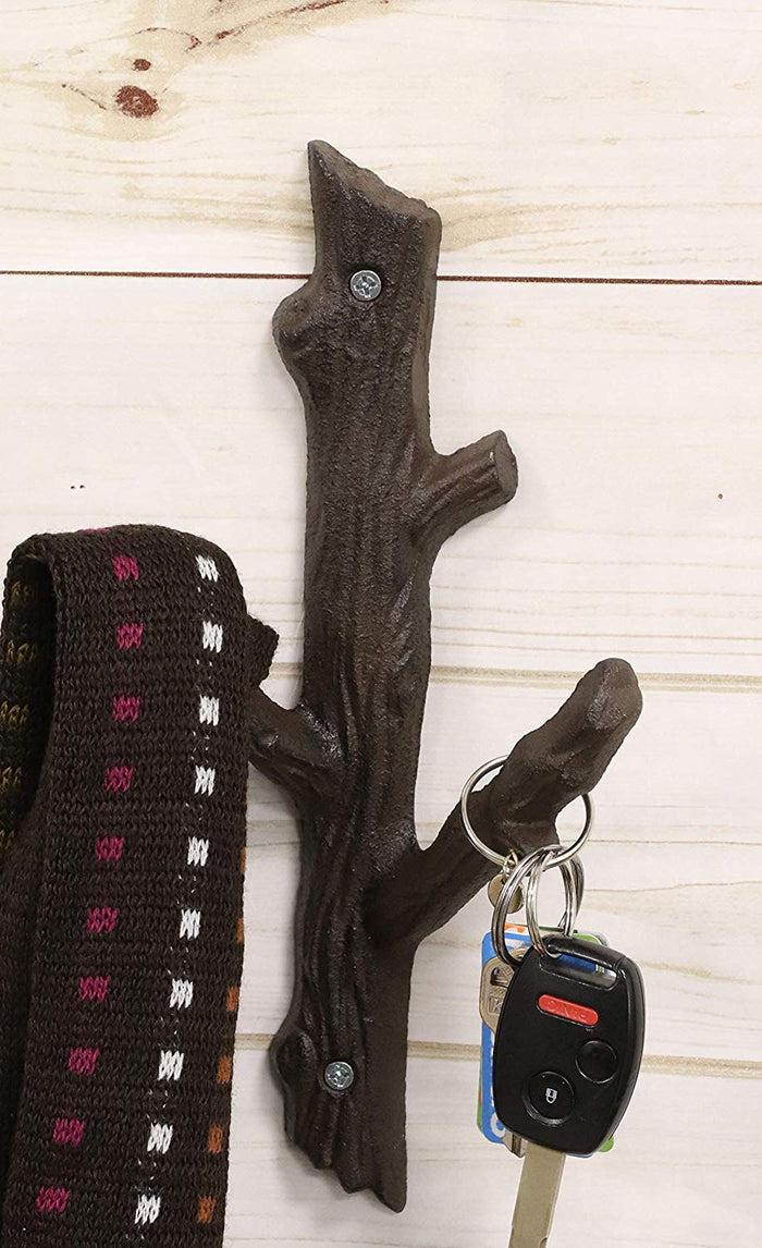 Ebros Cast Iron Rustic Western Country Tree Branches Twigs Wall Hanger 2 Peg Hook Decor Hangers For Coats Hats Leashes Backpacks Keys Decorative Organizer On Mudroom Main Entrance Walls (2)