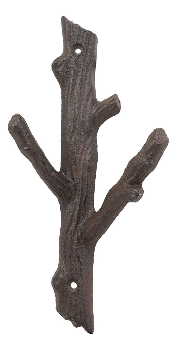 Ebros Cast Iron Rustic Western Country Tree Branches Twigs Wall Hanger 2 Peg Hook Decor Hangers For Coats Hats Leashes Backpacks Keys Decorative Organizer On Mudroom Main Entrance Walls (2)