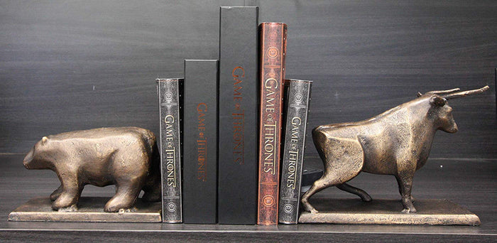 Ebros Cast Iron Wall Street Stock Market Charging Bull And Retreating Bear Bookends Statue Set Investors Money Managers Commodity Exchange Professionals Bulls VS Bears Animal Decor Figurine