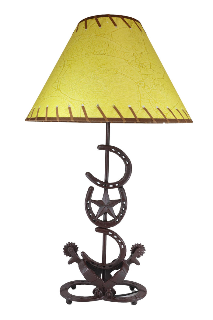 Ebros Cast Iron Western Horseshoes Base Desktop Table Lamps W/ Pine Shade 28"H