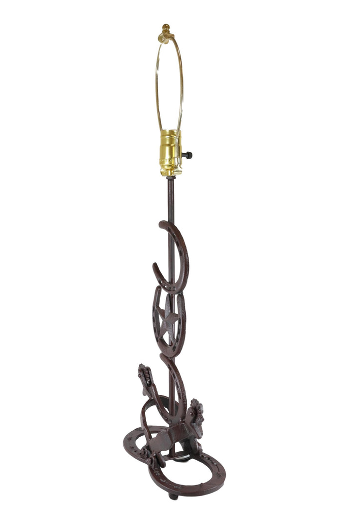 Ebros Cast Iron Western Horseshoes Base Desktop Table Lamps W/ Pine Shade 28"H