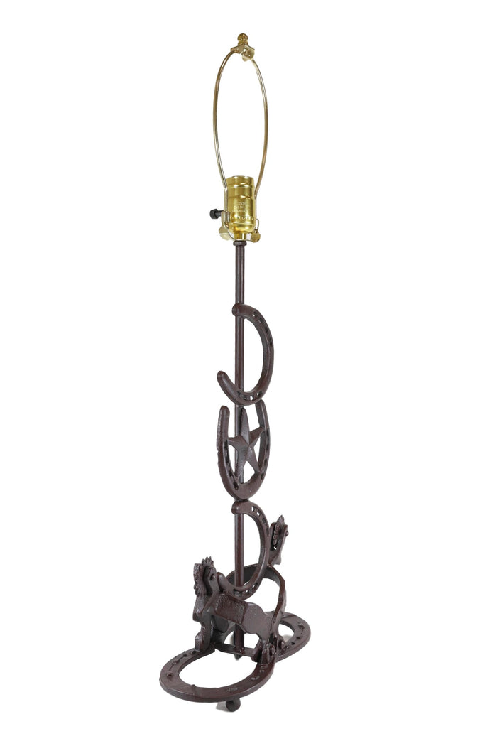 Ebros Cast Iron Western Horseshoes Base Desktop Table Lamps W/ Pine Shade 28"H