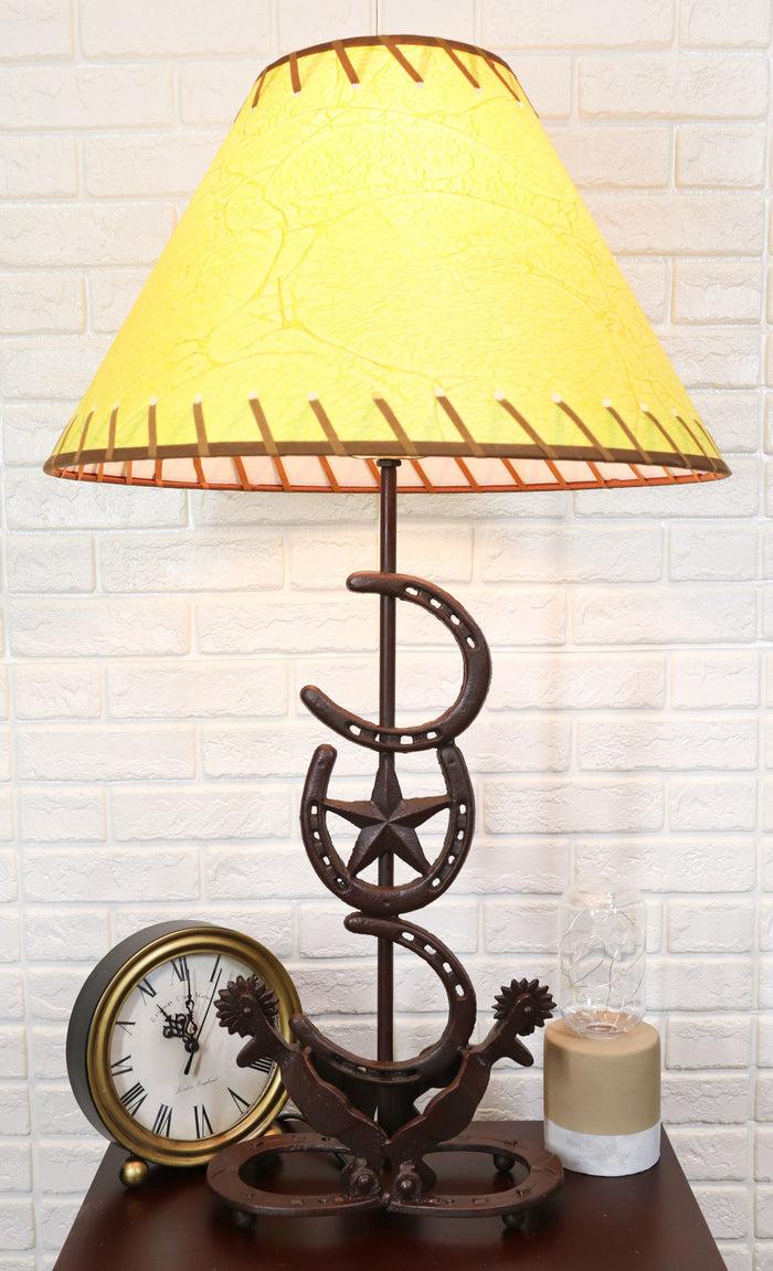 Ebros Cast Iron Western Horseshoes Base Desktop Table Lamps w/ Pine Shade 28"H