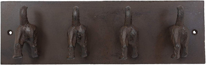 Ebros Cast Iron Whimsical Rustic Wagging Dog Tails 4 Pegs Quad Wall Hooks 15.25" Wide Hanger Dogs Themed Wall Mount Leash Coat Hat Keys Hook Decor Hanging Sculpture Plaque