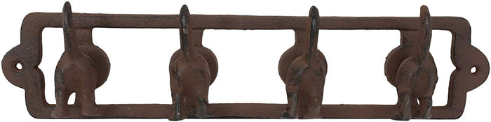 Ebros Cast Iron Whimsical Rustic Wagging Puppy Dog Tails 4 Pegs Quad Wall Hooks 13.75" Wide Hanger Dogs Themed Wall Mount Leash Coat Hat Keys Hook Decor Hanging Sculpture Plaque