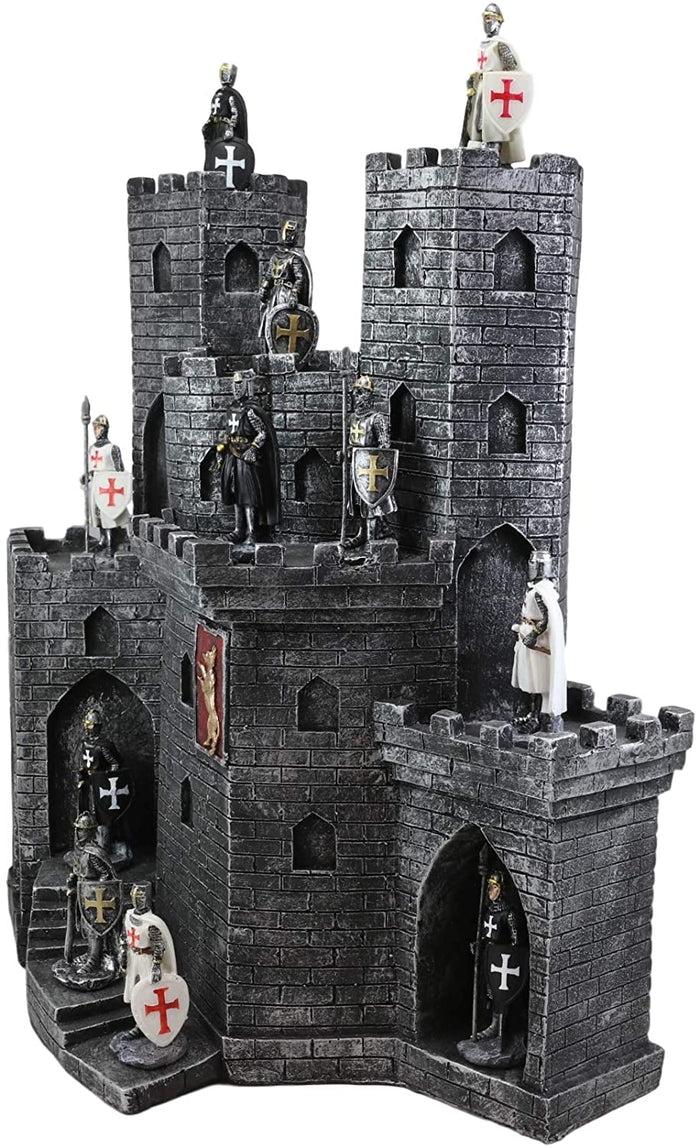 Ebros Castle Fortress Display Stand Sculpture With 12 Miniature Knight Figurine