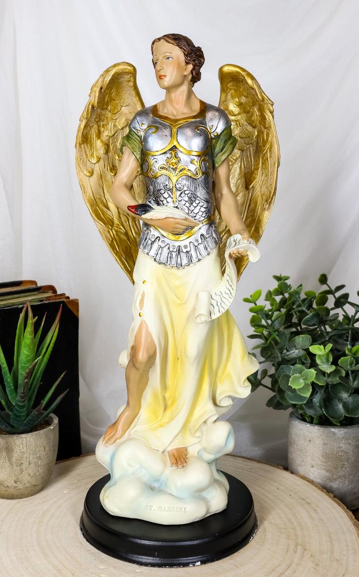 Ebros Catholic Church Archangel Saint Gabriel Statue 12.25" Tall Angel Messenger Of God Holding The Scroll Revelation Of Gabriel Decorative Figurine