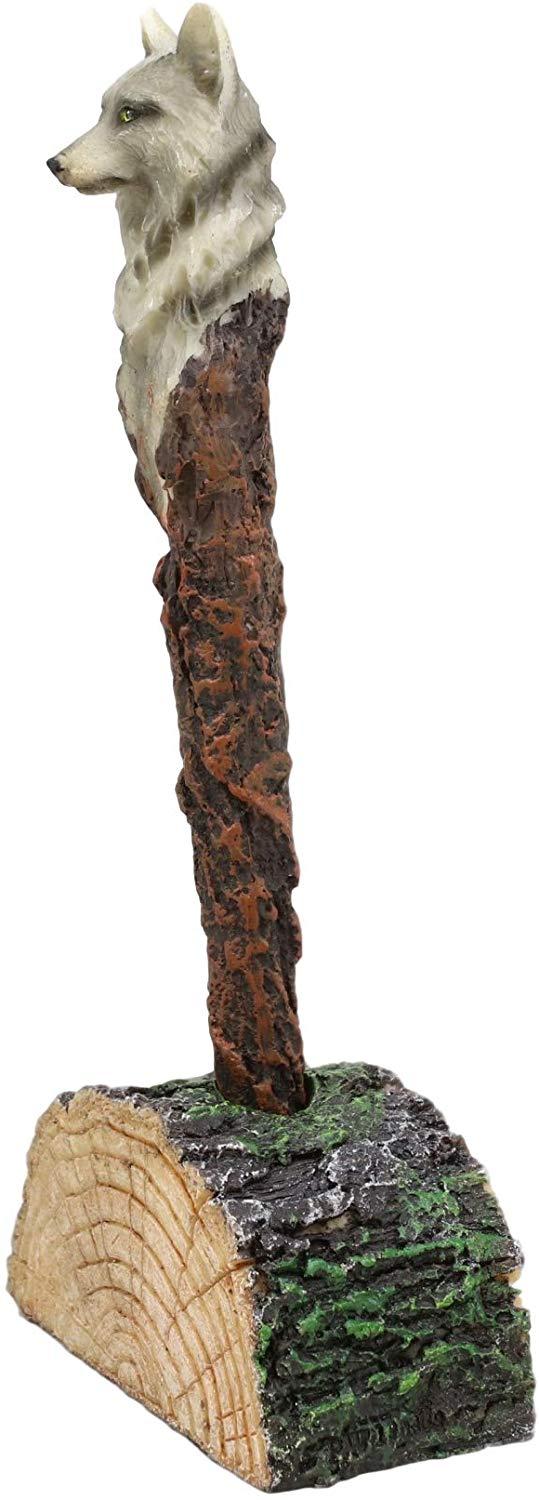Ebros Celtic Alpha Wolf Hand Painted Pen With Rustic Tree Bark Holder Stand