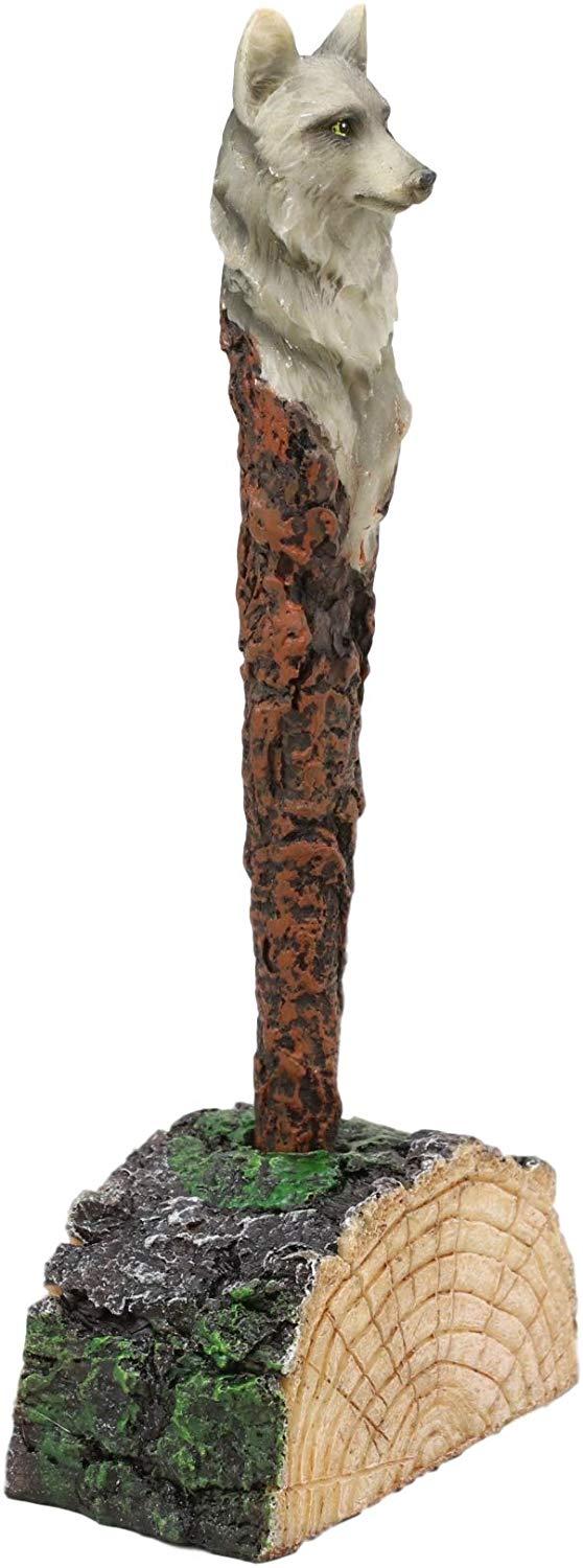 Ebros Celtic Alpha Wolf Hand Painted Pen With Rustic Tree Bark Holder Stand
