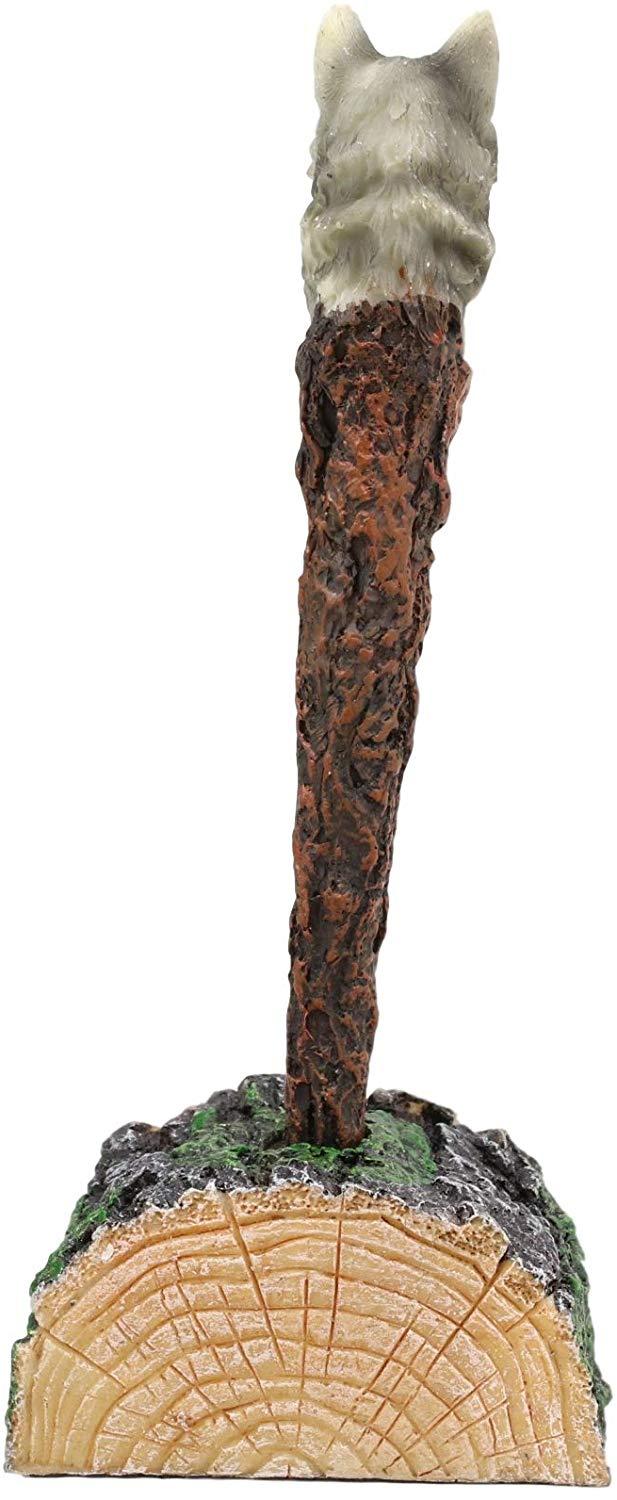 Ebros Celtic Alpha Wolf Hand Painted Pen With Rustic Tree Bark Holder Stand