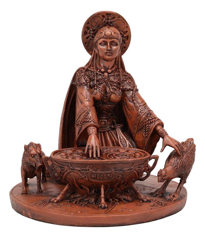 Ebros Celtic Goddess Of Rebirth Cerridwen Enchantress With Magic Cauldron Pig And Chicken Statue 8.5" Tall Celtic Pagan Triple Goddess Figurine Wicca Decor Sculpture