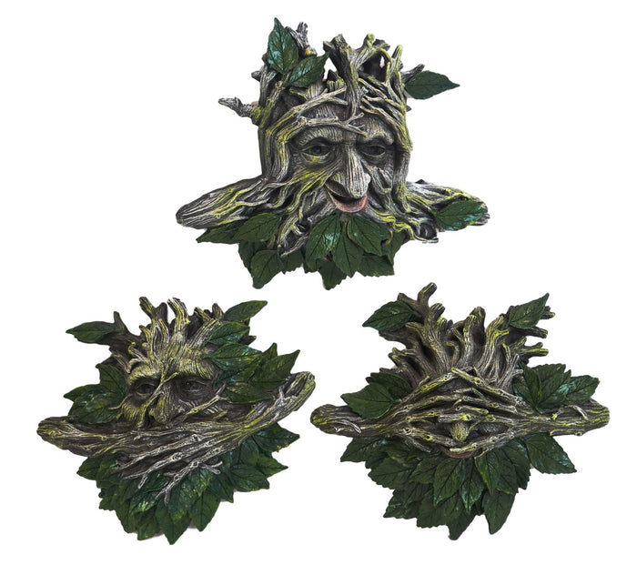 Ebros Celtic Greenman See Hear Speak No Evil Sculpture Wall Plaques Set Of 3