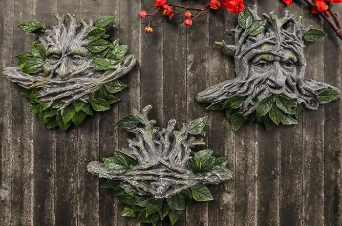 Ebros Celtic Greenman See Hear Speak No Evil Sculpture Wall Plaques Set of 3