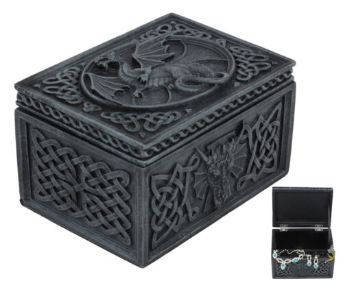 Ebros Celtic Knotwork Moon Dragon Voyage Decorative Jewelry Trinket Box Figurine 5"L