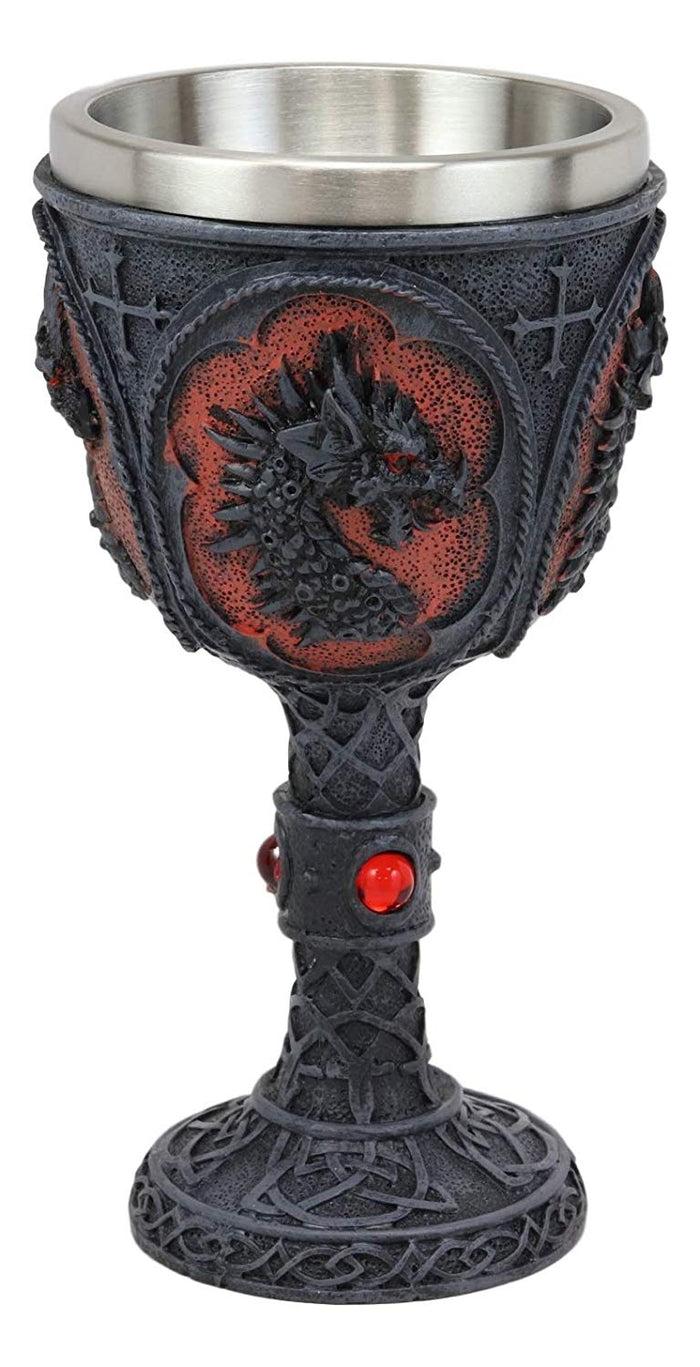 Ebros Celtic Knotwork Tattoo Dragon Wine Drink Chalice Figurine 8oz W/ Red Gems