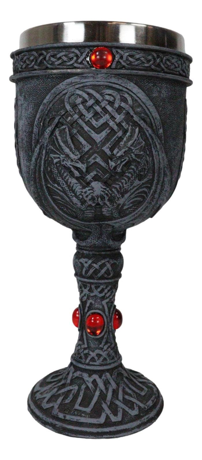 Ebros Celtic Knotwork Twin Dragons Protecting Blood Vial Gemstone Wine Goblet Cup