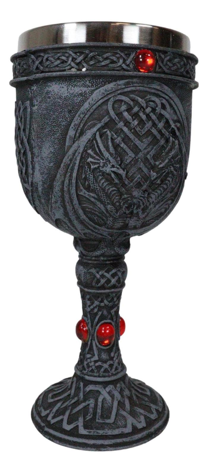 Ebros Celtic Knotwork Twin Dragons Protecting Blood Vial Gemstone Wine Goblet Cup