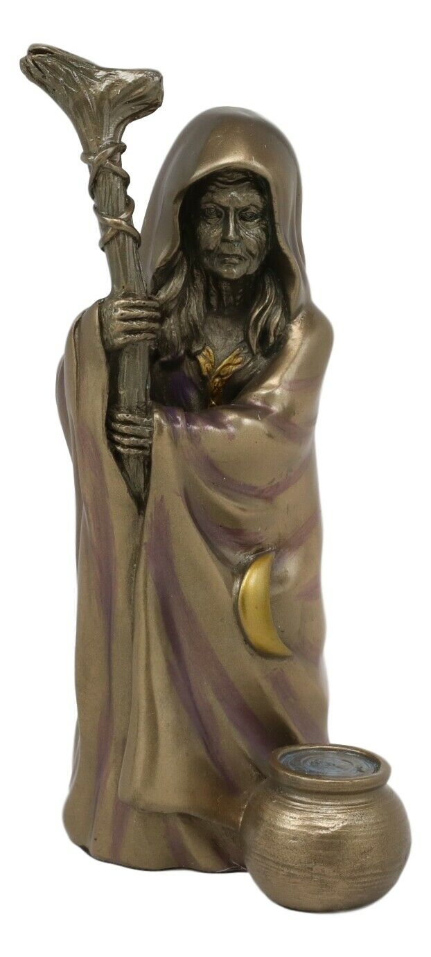 Ebros Celtic Sacred Lunar Cycle Triple Goddess Statue Triology Of Feminism Dianic Wiccan Cosmic Trinity Hecate Artemis And Diana Decorative Figurine (The Crone With Waning Crescent Moon)