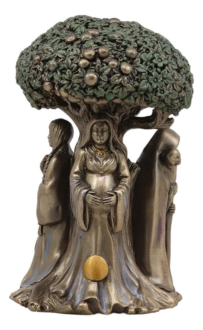 Ebros Celtic Sacred Moon Triple Goddess Mother Maiden Crone Under Tree Of Life Statue 5.5" Tall Hecate Brigid Wicca Wiccan Holy Trinity Decor Sculpture Decorative Figurine Cosmic Celestial Gods