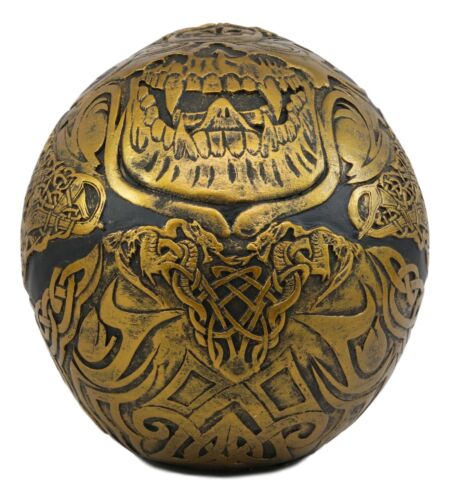 Ebros Celtic Tribal Knotwork Tattoo Black Ghost Vampire Skull Statue 7"Long As Macabre Ossuary Decor Dracula Skeleton Cranium For Halloween