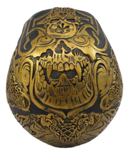 Ebros Celtic Tribal Knotwork Tattoo Black Ghost Vampire Skull Statue 7"Long As Macabre Ossuary Decor Dracula Skeleton Cranium For Halloween