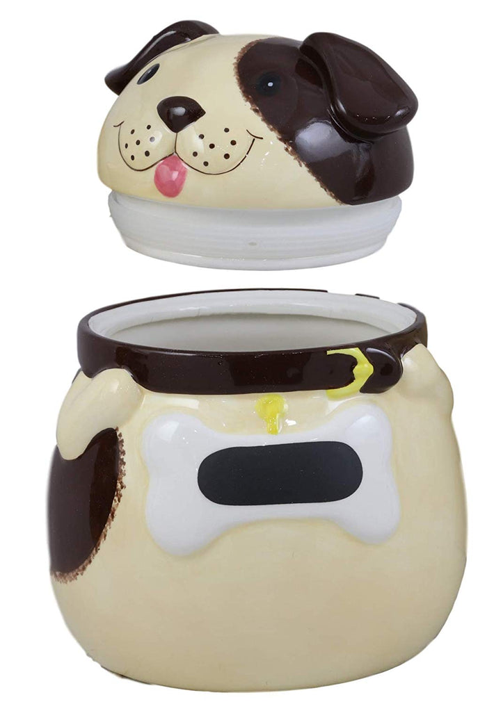 Ebros Ceramic Adorable Fat Puppy Dog With Brown Eye Patch And Bone Collar Cookie Jar