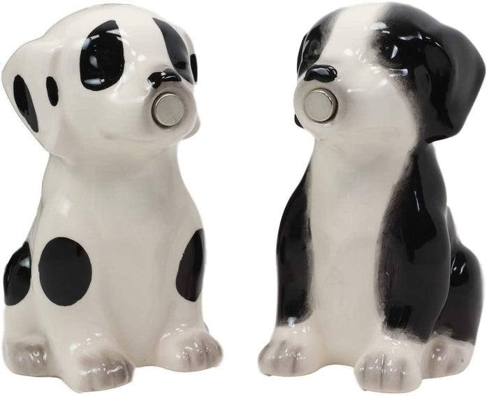 Ebros Ceramic Black & White Mutt Puppy Dogs Kissing Salt And Pepper Shakers Set