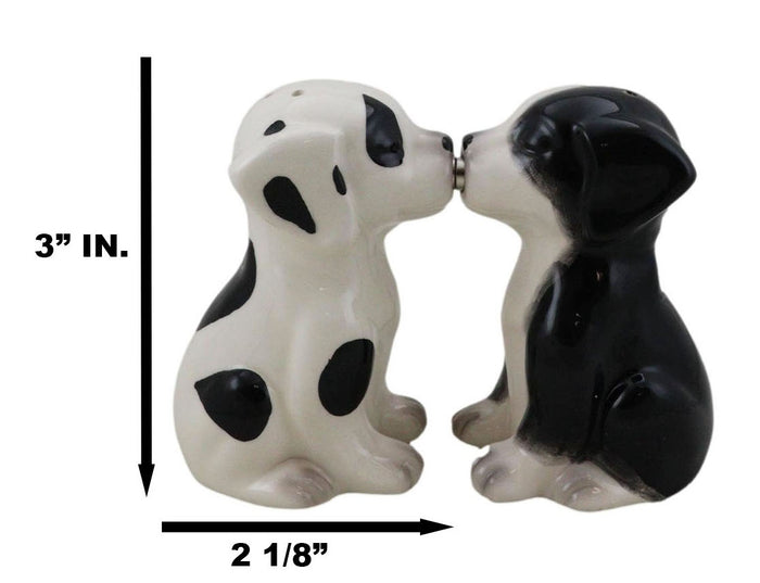 Ebros Ceramic Black & White Mutt Puppy Dogs Kissing Salt And Pepper Shakers Set
