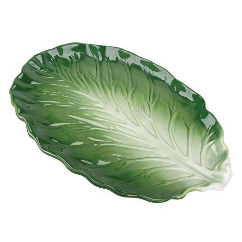 Ebros Ceramic Iceberg Lettuce Leaf Serving Platter Dinner Plate Vegetable Accent Dish 10.75"Wide For Salads Veggies Fruits Entrees Kitchen Dining Essentials Accessory (1)