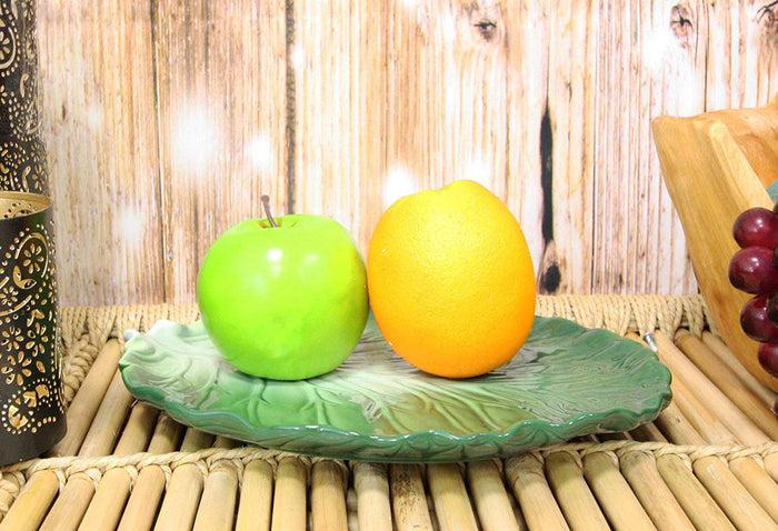 Ebros Ceramic Iceberg Lettuce Leaf Serving Platter Dinner Plate Vegetable Accent Dish 10.75"Wide For Salads Veggies Fruits Entrees Kitchen Dining Essentials Accessory (4)