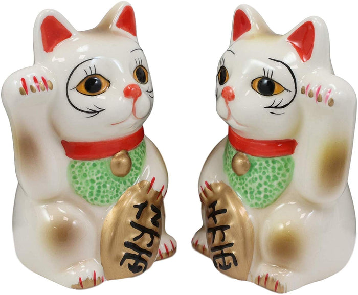 Ebros Ceramic Japanese Maneki Neko Salt And Pepper Shakers Magnetic Cat 3.5"Tall