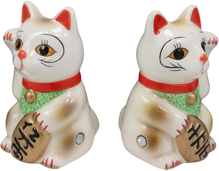 Ebros Ceramic Japanese Maneki Neko Salt And Pepper Shakers Magnetic Cat 3.5"Tall